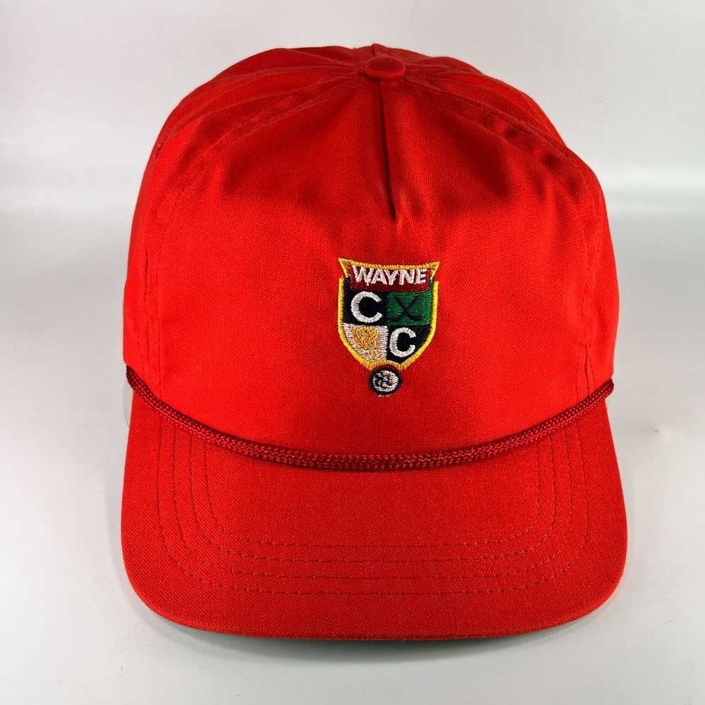 Vtg Wayne Country Club Golf NE Strap Back Cap Hat Red Rope Duckster Outdoor Mens